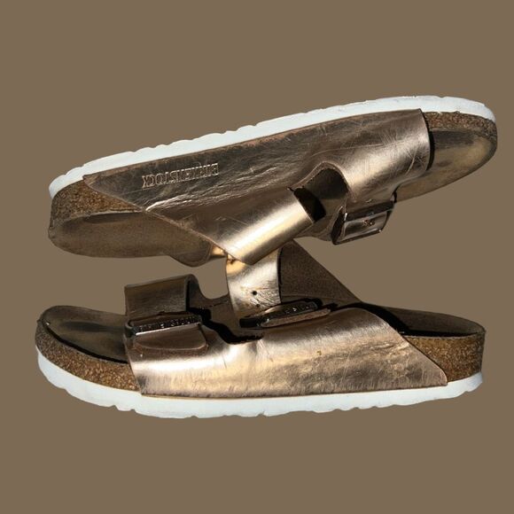 Birkenstock Arizona Soft Footbed Metallic Rose Gold 37 US 6.5 Narrow Sandals - Picture 5 of 5